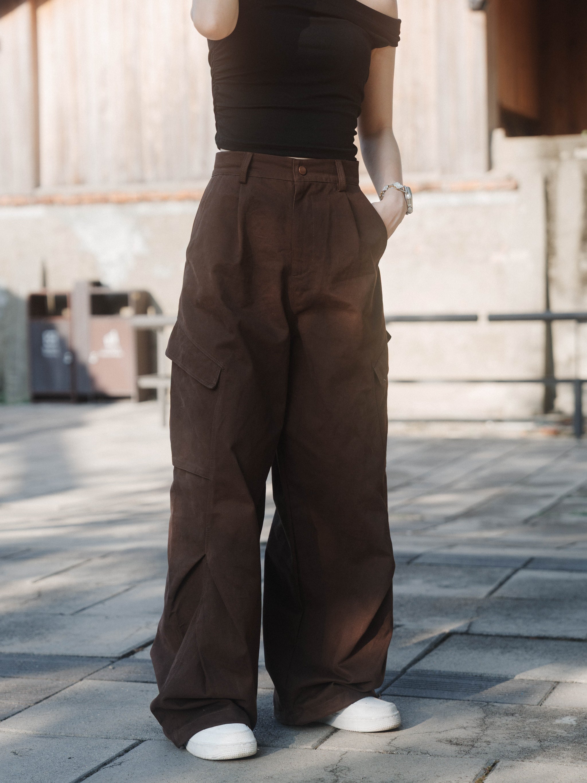 SOK Cargo Pants 摺線直筒工裝寬褲