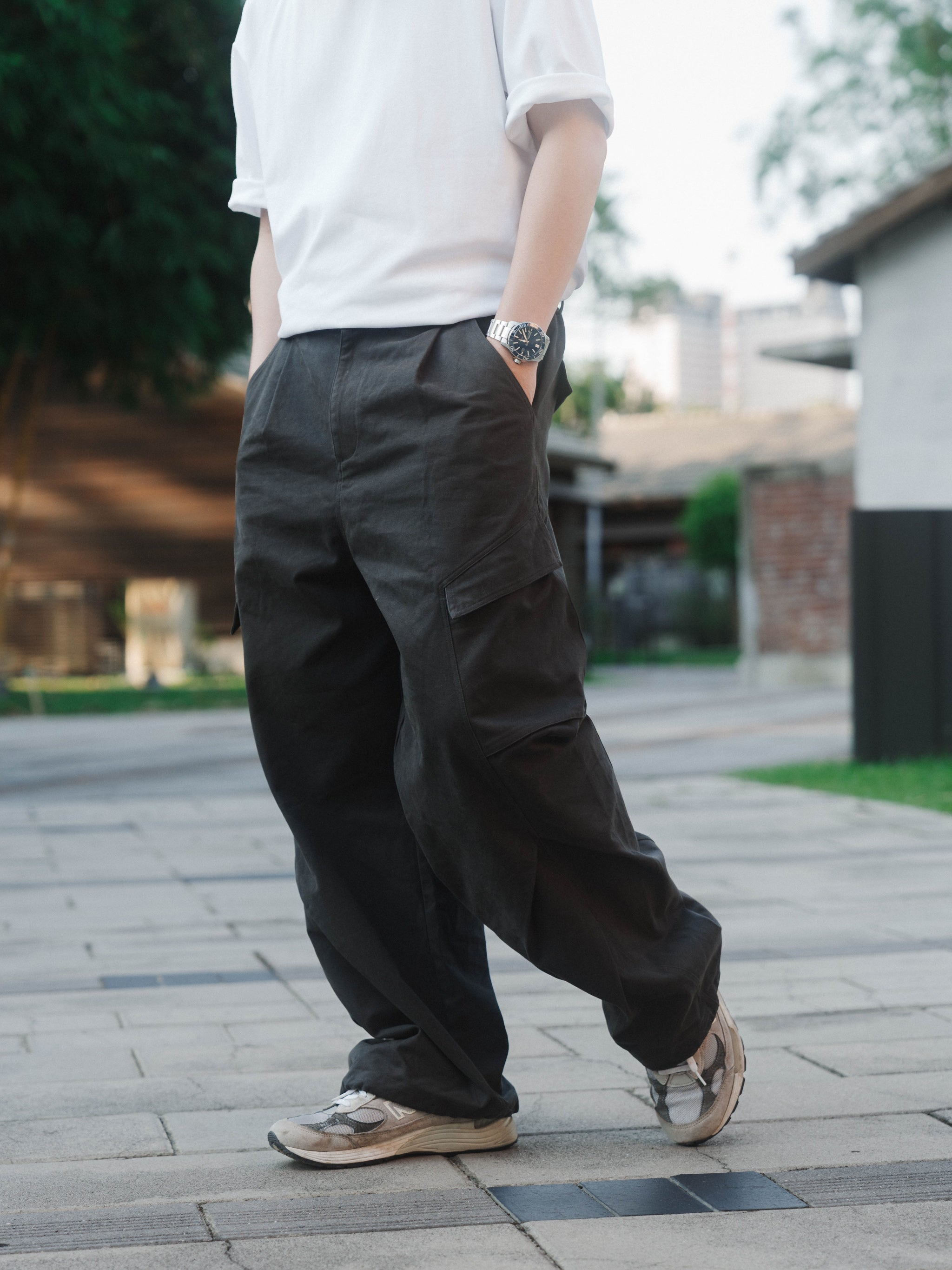 SOK Cargo Pants 摺線直筒工裝寬褲