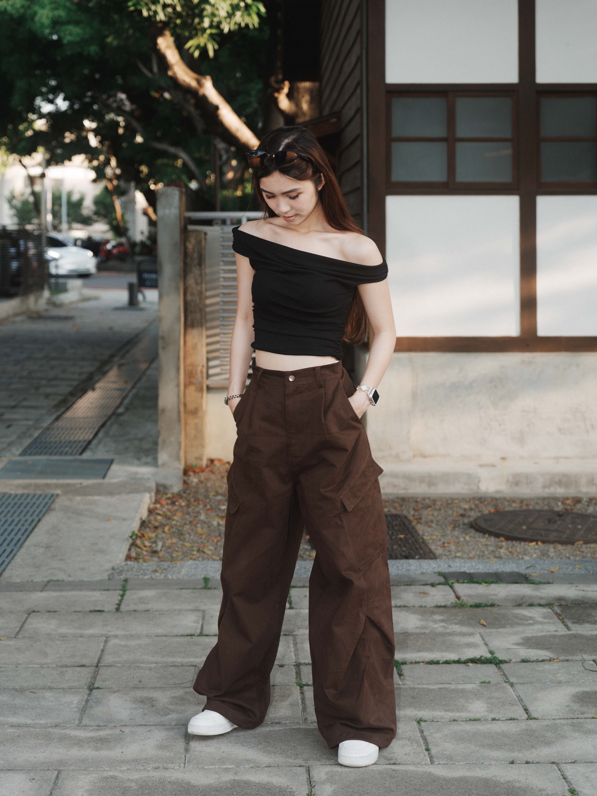 SOK Cargo Pants 摺線直筒工裝寬褲