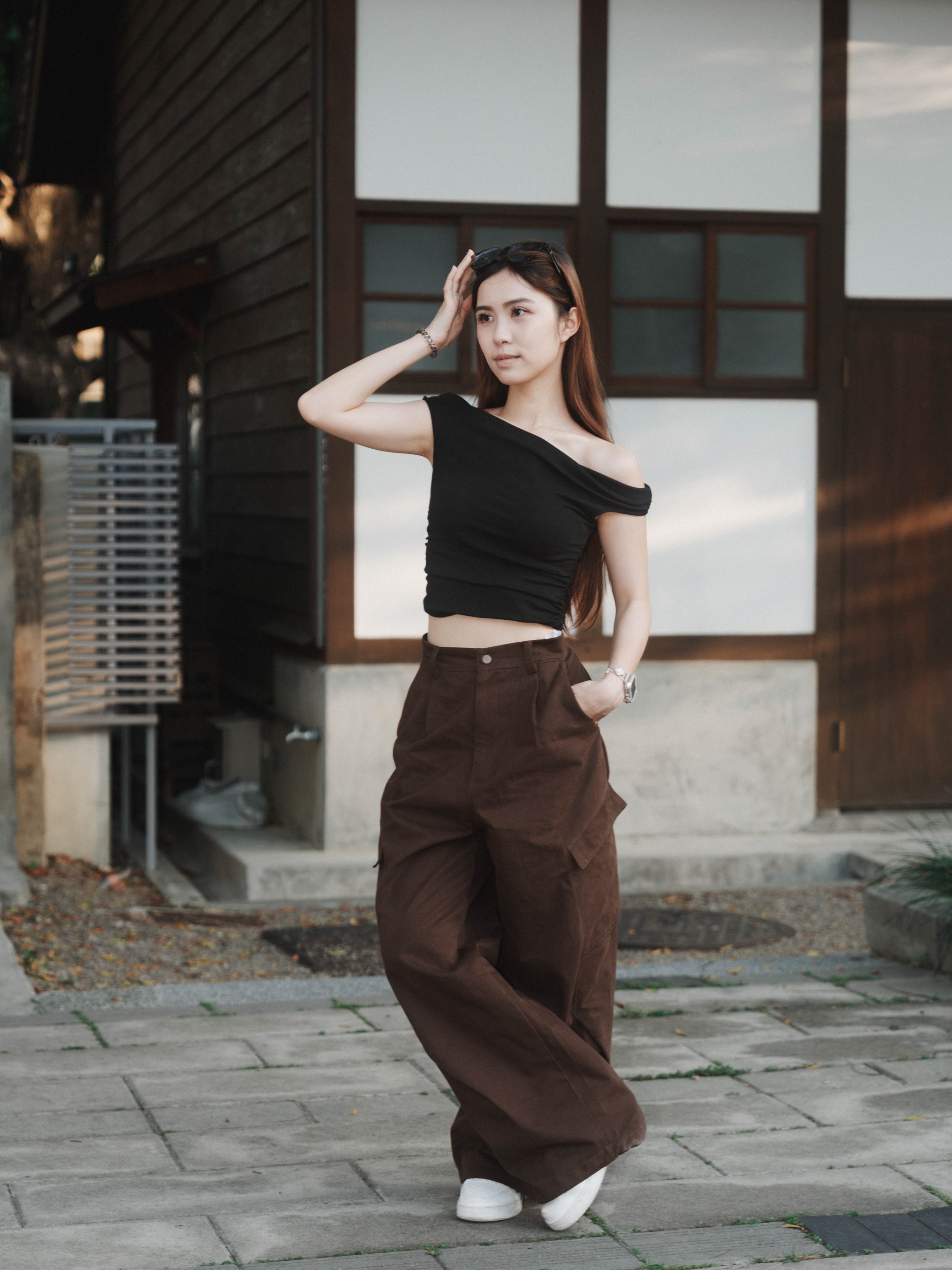 SOK Cargo Pants 摺線直筒工裝寬褲