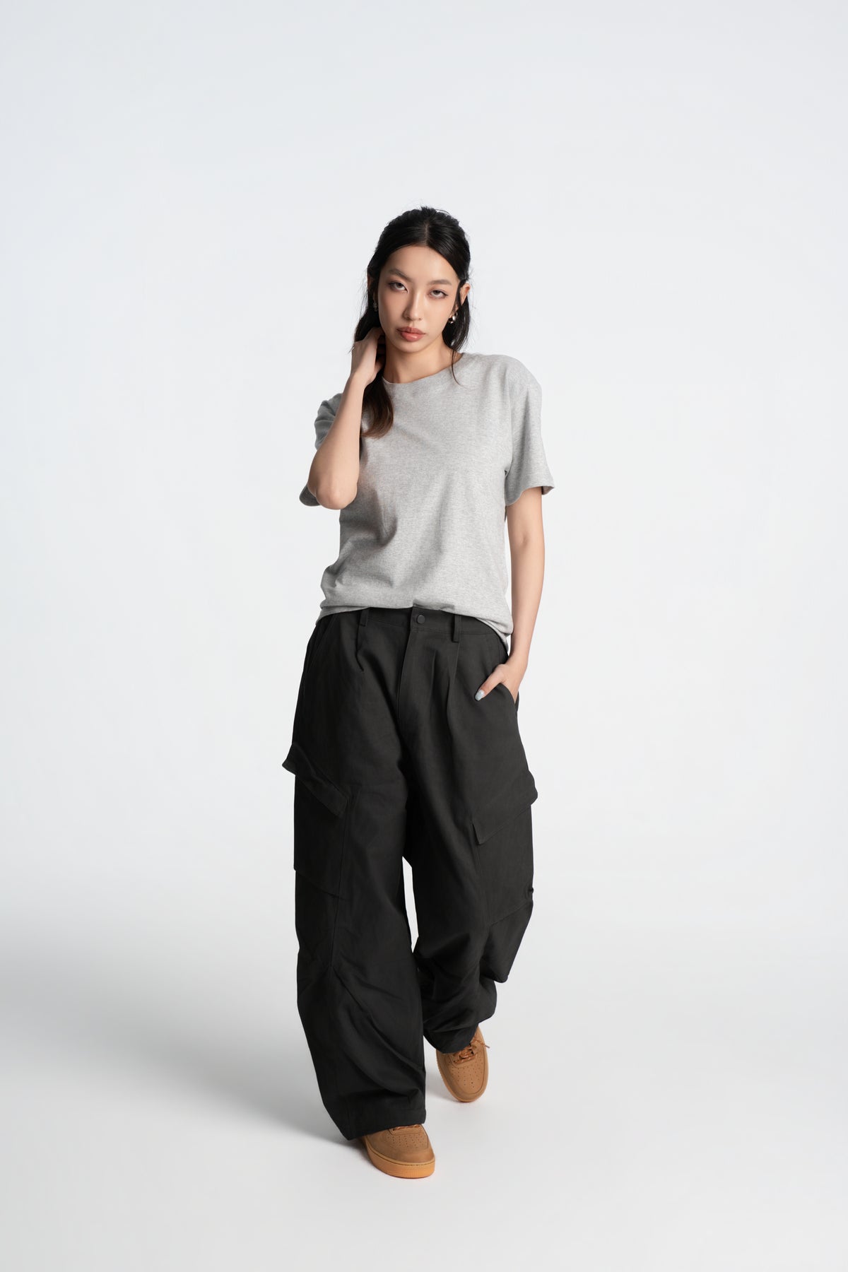 SOK Cargo Pants 摺線直筒工裝寬褲